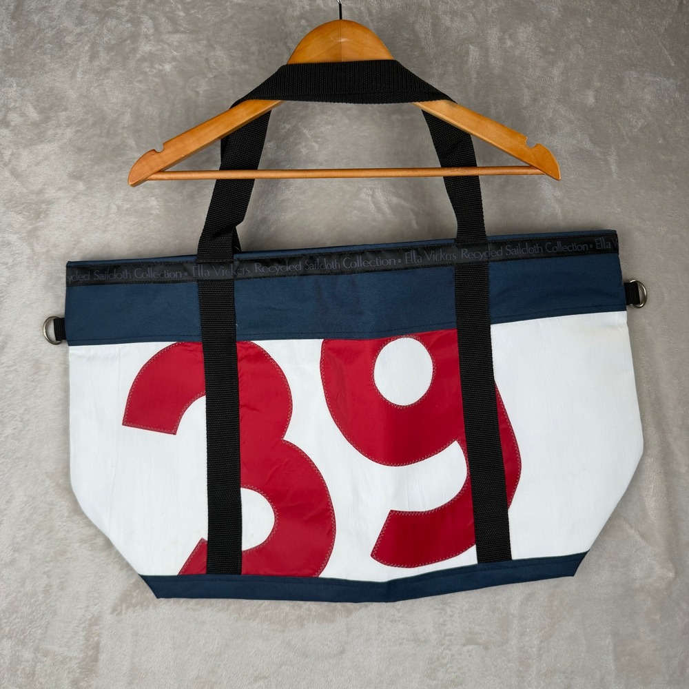 Ella Vickers Recycled Sailcloth Tote Bag Nautical Signal Flags Red 39 Navy White